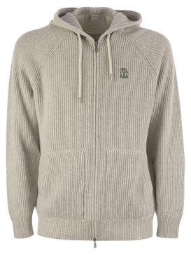 Brunello Cucinelli English Rib Cashmere Knit Hooded Topwear