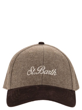 Mc2 Saint Barth Baseball Cap In Herringbone Fabric With Embroidery