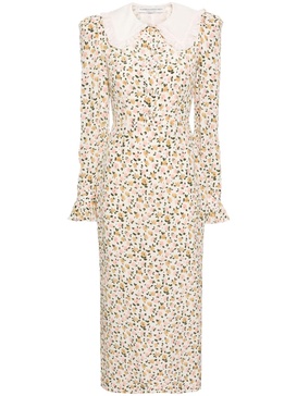 Alessandra Rich Flower Print Silk Long Dress