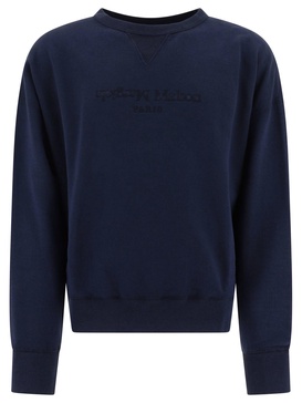 MAISON MARGIELA Navy Blue Embroidered Logo Cotton Sweatshirt for Men