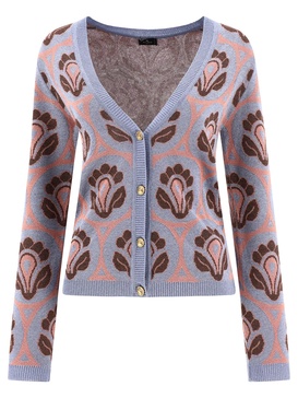 Etro Floral-Jacquard V-Neck Button-Up Cardigan