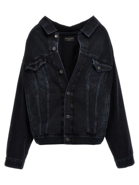 Balenciaga Off The Shoulder Denim Jacket