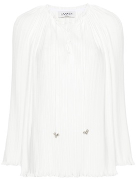 Lanvin Long Sleeve Pleated Blouse Open Neck Clothing