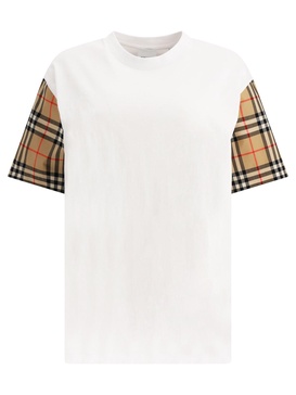 White Vintage Check Sleeve T-Shirt