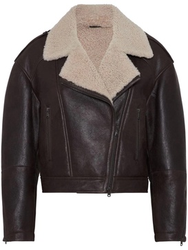 Brunello Cucinelli Leather Biker Jacket With Shearling Collar