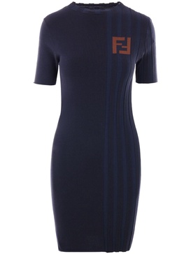 FENDI Elegant Ribbed Cotton Mini Dress in Blue