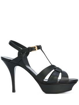 Tribute Black Sandals With Heel And Platform In Leather Saint Laurent Woman