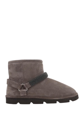 Brunello Cucinelli Suede Ankle Boot With Shiny Strap