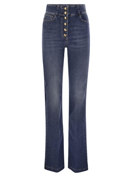 Elisabetta Franchi Stretch Cotton Flared Jeans With Central Button Placket