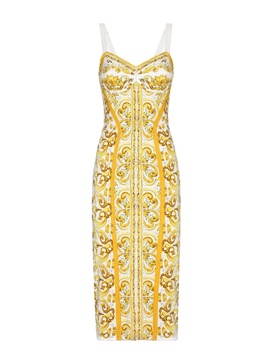 Dolce & Gabbana Maiolica Print Silk Charmeuse Bustier Dress: