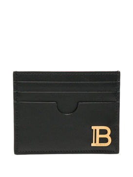 Black B Logo-Plaque Leather Card Holder