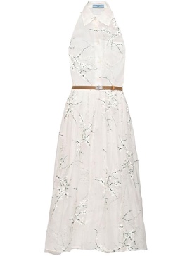 Prada Floral-Embroidered Silk Midi Dress