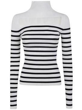 Jean Paul Gaultier Ribbed Mariniere Pullover With Transparent Window Detail Clothing