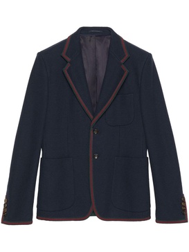 Navy Blue Cotton Blazer with Web-Stripe Trim