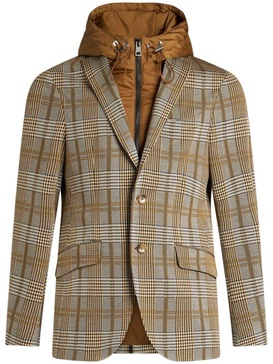 detachable-hood single-breasted blazer