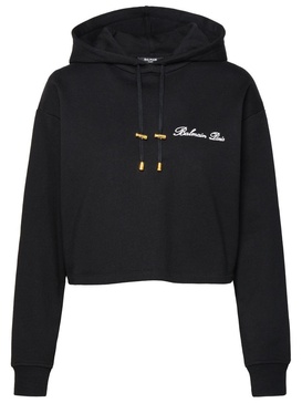 Balmain Cropped Hoodie With Flocked Logo