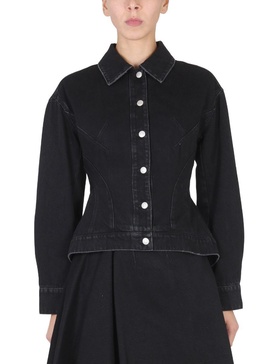 Alexander McQueen Button Up Peplum Denim Jacket