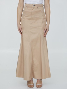 BURBERRY Cotton Gabardine High-Waisted Long Skirt - Beige