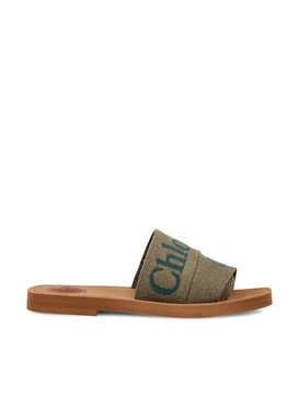 Khaki Linen Woody Slippers