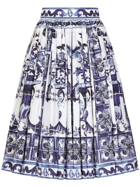 Midi Maiolica Printed Popeline Skirt