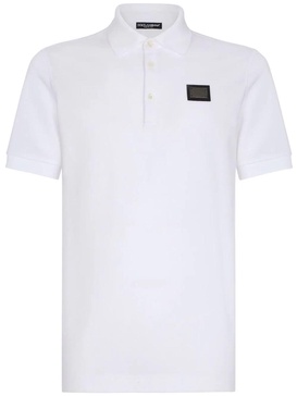 Cotton piqué polo-shirt with branded tag