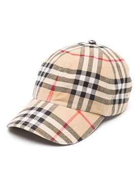 Neutral Vintage Check Cotton Baseball Cap