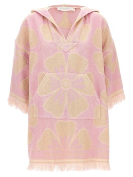 floral print towelled hooded beach dress