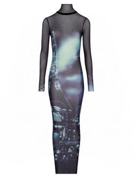 Jean Paul Gaultier Turtleneck Mesh Long Dress Printed "Pigalle" Clothing