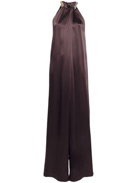 Stella McCartney Long Jumpsuit In Glossy Viscose Blend With Chain Detail At The Neckline