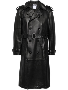 belted leather trench coat