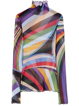 Pucci Iris-Print Semi-Sheer Tulle Top Clothing