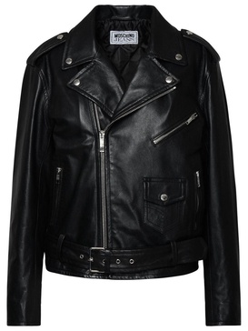 Moschino Jeans Zipped Leather Biker Jacket