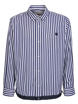 Sacai Striped Logo Embroidered Collared Button-Up Shirt