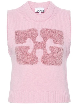 Ganni Recycled Wool-Blend Vest With Front Glitter Logo