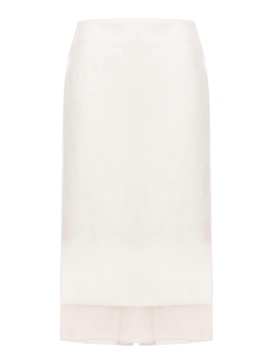 Midi White Double Layer Skirt In Cotton And Linen Woman