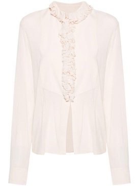 ruffle-detal semi-sheer blouse