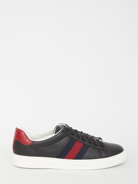 'Gucci Ace' Black Low Top Sneakers with Web Detail GG Supreme Canvas Man