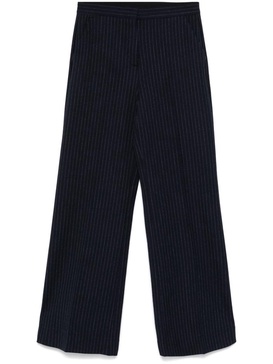 pinstriped wide-leg trousers