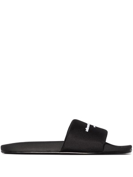 Logo Band Nylon Sliders Sandals Black