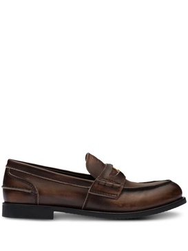 Miu Miu Logo-Embossed Leather Penny Loafers