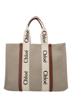 CHLOÉ Large Canvas and Leather Tote Handbag for Women