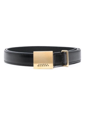 Lowell engraved-buckle leather belt