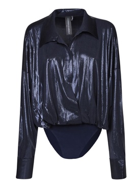 Metallic Blue Boyfriend Body Shirt