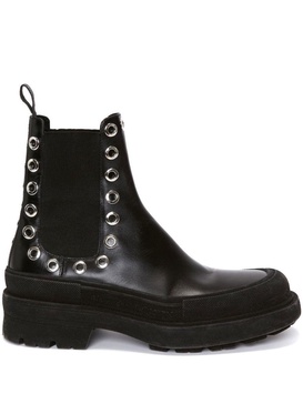 Alexander Mcqueen Man Black Leather Boxcar Ankle Boots