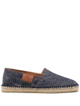 Navy Blue Espadrilles With Paisley Jacquard Motif