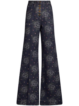 floral-jacquard flared jeans