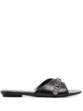 BALENCIAGA Studded Leather Slide Sandals for Women in Black