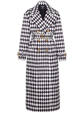 Balmain Buttoned Diamond Print Belted Trench Coat Clothing