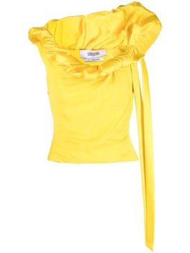 Yellow Ruched-Neck Bustier Blouse