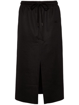 Black Techno Drawstring Midi Skirt